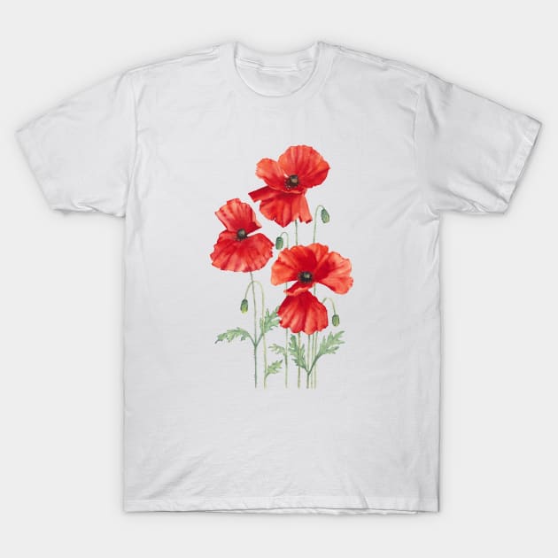 Red poppies watercolor art. T-Shirt by InnaPatiutko